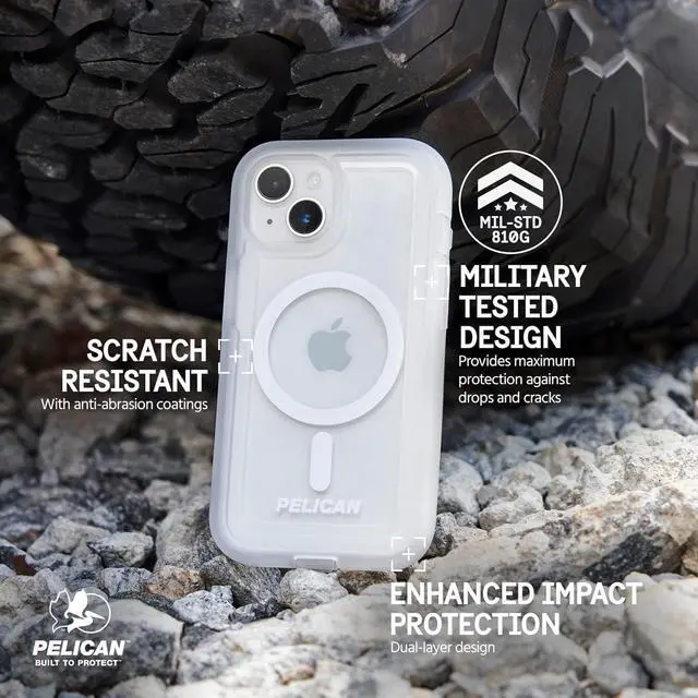 Alt view image 3 of 4 - Pelican Voyager - iPhone 15 Plus Case 6.7" [Compatible with MagSafe] [Anti-Yellow] Magnetic Charging Phone Case with Belt Clip Holster Kickstand [18ft Military Grade Drop Protection] - Clear