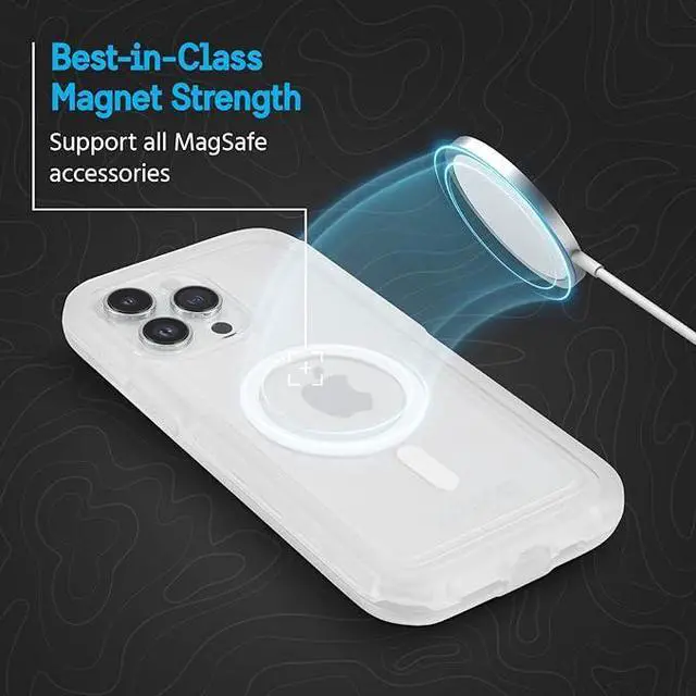 Alt view image 2 of 4 - Pelican Voyager Series - iPhone 14 Pro Max Case 6.7" [Compatible with MagSafe] [Anti-Yellow] Magnetic Charging Phone Case With Belt Clip Holster Kickstand [18ft Military Grade Drop Protection] - Clear