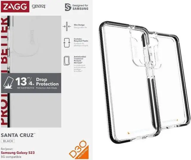 Main image of ZAGG Gear4 Santa Cruz Samsung Galaxy S23 Series Phone Case, D30 Drop Protection up to 13ft / 4m, Scratch=Resistant Clear Phone Case, Works with Wireless Charging Systems, Edge-to-Edge Protection