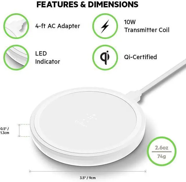 Alt view image 4 of 4 - Belkin Wireless Charger 10W Boost Up Wireless Charging Pad, Wireless Charger for iPhone 11, 11 Pro, 11 Pro Max, XS, XS Max, XR, X, 8, 8 Plus/Samsung Galaxy S10, Note10 and More