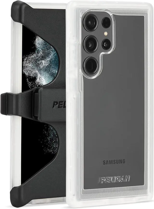 Main image of Pelican Voyager - Samsung Galaxy S23 Ultra Case [6.8"] [18ft MIL-STD Drop Protection] [Wireless Charging] Phone Case for Samsung Galaxy S23 Ultra w/ Belt Clip Holster Phone Stand - Anti Yellow - Clear