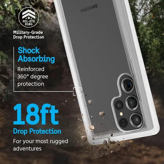 Alt view image 2 of 3 - Pelican Voyager - Samsung Galaxy S23 Ultra Case [6.8"] [18ft MIL-STD Drop Protection] [Wireless Charging] Phone Case for Samsung Galaxy S23 Ultra w/ Belt Clip Holster Phone Stand - Anti Yellow - Clear