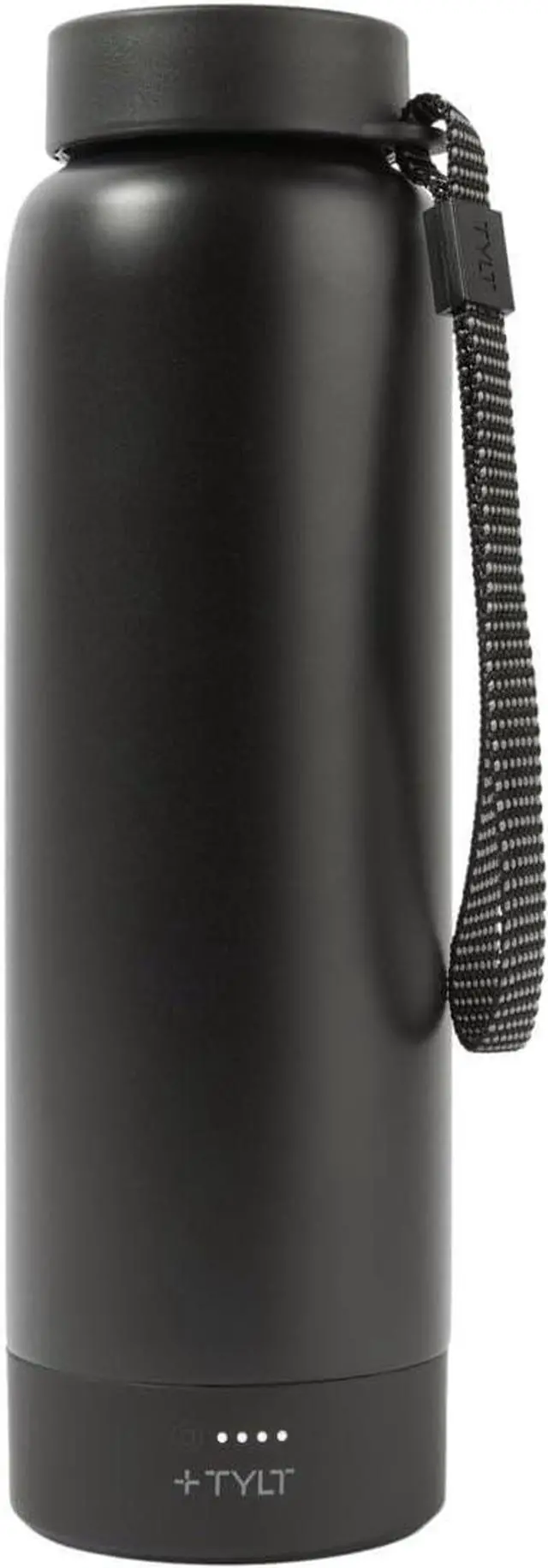 Main image of TYLT Power Bottle 2.0, All-In-One 24 oz Stainless Steel Wide Mouth Water Bottle & Removable 5700 MAH Portable Power Bank, Dishwasher Safe, Cup Holder Compatible, Lanyard Handle, Black