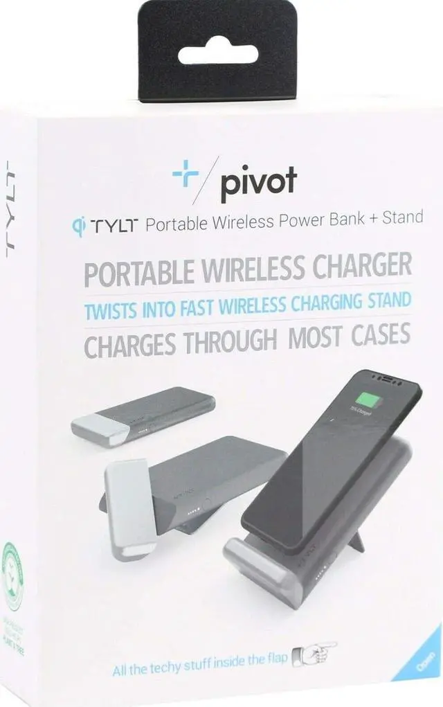 Alt view image 5 of 5 - Tylt Pivot Portable Wireless Power Bank + Stand Portable Wireless Charger Twists Into Fast Wireless Charging Stand Black