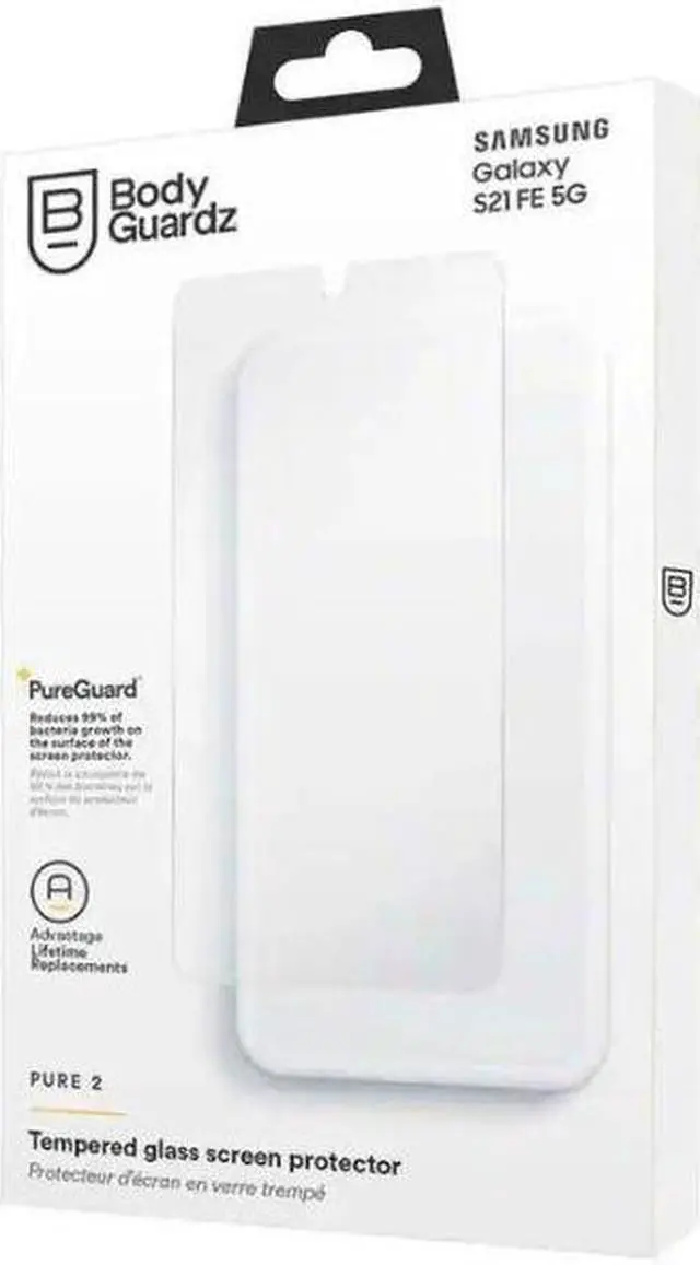 Main image of BodyGuardz Pure 2 Antimicrobial Tempered Glass Screen Protector - Samsung Galaxy S21 FE 5G