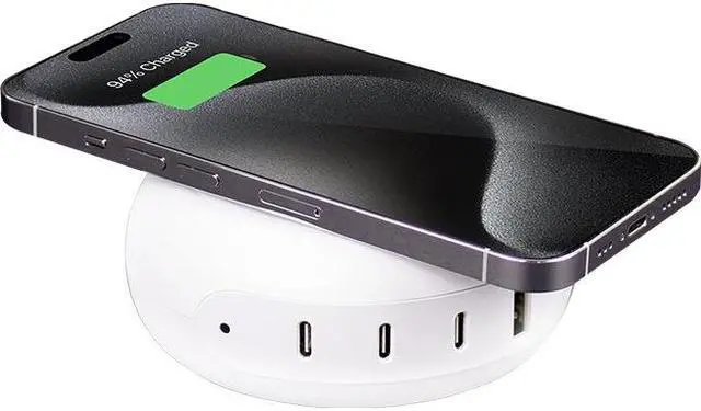Alt view image 4 of 4 - Tylt Multi Port 100W Power delivery Hub with Wireless charging (3USB-C + 1USB-A) Color l White