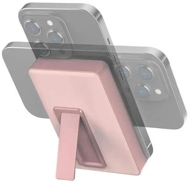 Alt view image 2 of 3 - MyCharge Maglock Wireless Magnetic Powerbank for Magsafe Case with 1.8X Built-in USB-C Port & Viewing Stand | Color: Pink