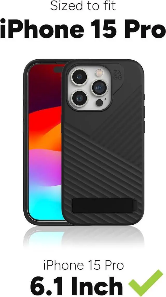 Alt view image 2 of 3 - Zagg Denali Snap with Kickstand Black Case for iPhone 15 Pro