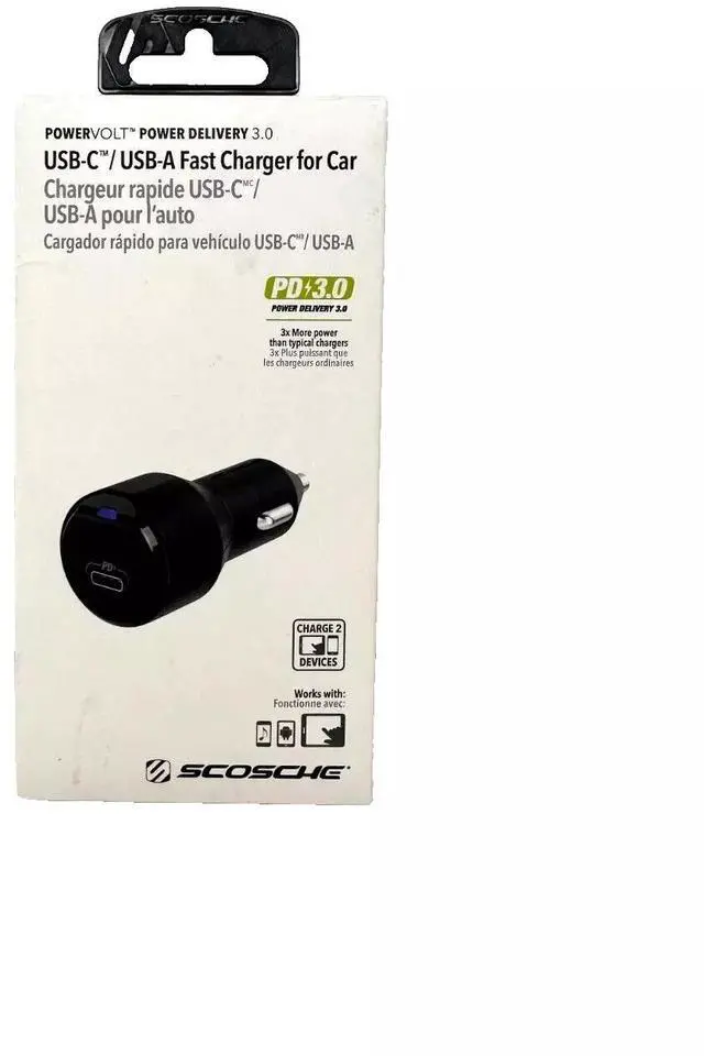 Alt view image 3 of 3 - Scosche Power Volt Power Delivery 3.0 USB-C /USB-A Fast Charger For Car | Color: Black