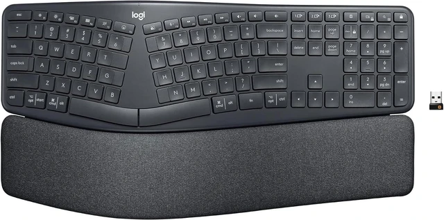 Main image of Logitech Ergo K860 Curved split keyframe, pillowed wrist rest, Bluetooth, USB connectivity with included USB Receiver, Windows Mac compatible TECLADO ESPANOL (Spanish Keyboard)