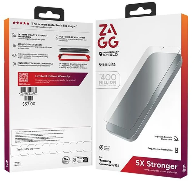 Main image of Zagg Glass Elite Biometric Screen Protector - Samsung Galaxy S25