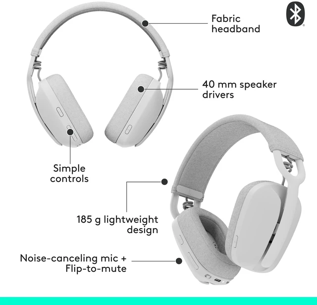 Alt view image 3 of 3 - Logitech Zone Vibe 100 Wireless Over Ear Headphones - Off White