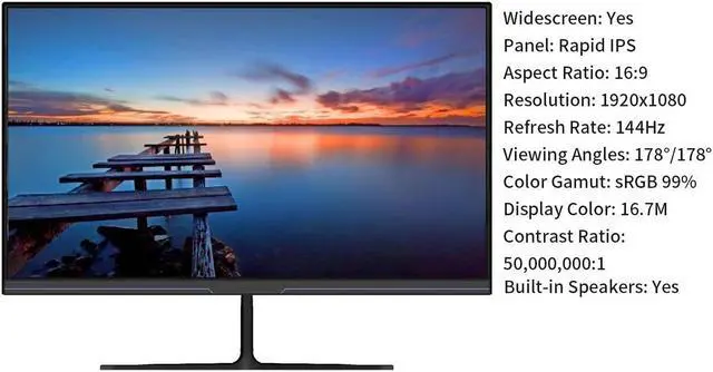 Alt view image 2 of 7 - LGLO 24" 1920 x 1080 144Hz Gaming Monitor with Built-in Speakers and Wide Viewing Angle 178°, Tilt Adjustment for Ergonomic Viewing with Virtually Borderless Design