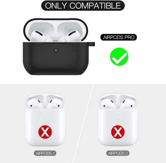 Alt view image 6 of 7 - Compatible with Airpods Pro Case,Soft Silicone Skin Case Cover Shock-Absorbing Protective Case with Keychain [Front LED Visible] (Black)-2packs