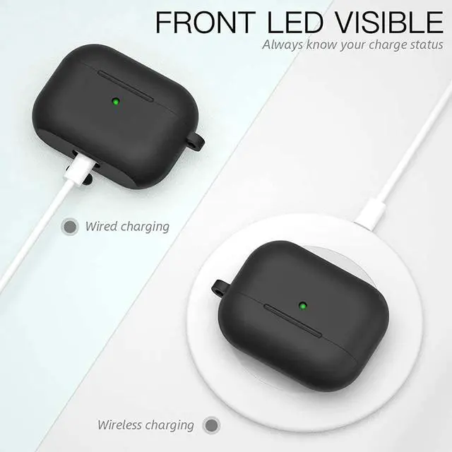 Alt view image 5 of 7 - Compatible with Airpods Pro Case,Soft Silicone Skin Case Cover Shock-Absorbing Protective Case with Keychain [Front LED Visible] (Black)-2packs