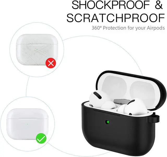 Alt view image 7 of 7 - Compatible with Airpods Pro Case,Soft Silicone Skin Case Cover Shock-Absorbing Protective Case with Keychain [Front LED Visible] (Black)-2packs