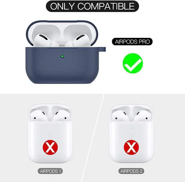 Alt view image 3 of 7 - For Airpods Pro Case,Soft Silicone Skin Cover Shock-Absorbing Protective Case with Keychain for Apple Airpods Pro [Front LED Visible] Blue - 2packs