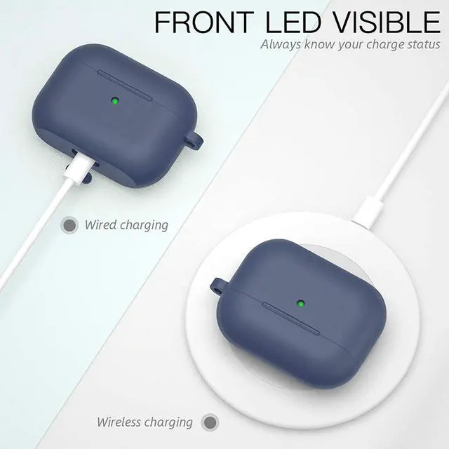 Alt view image 4 of 7 - For Airpods Pro Case,Soft Silicone Skin Cover Shock-Absorbing Protective Case with Keychain for Apple Airpods Pro [Front LED Visible] Blue - 2packs