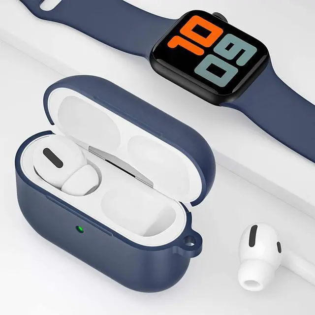 Alt view image 5 of 7 - For Airpods Pro Case,Soft Silicone Skin Cover Shock-Absorbing Protective Case with Keychain for Apple Airpods Pro [Front LED Visible] Blue - 2packs