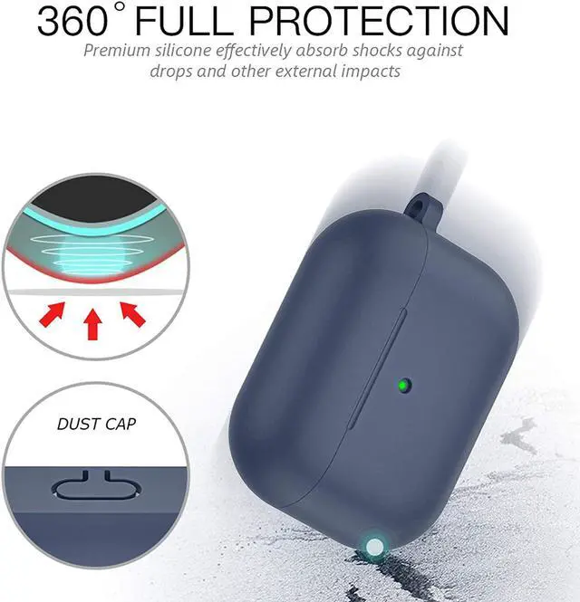 Alt view image 6 of 7 - For Airpods Pro Case,Soft Silicone Skin Cover Shock-Absorbing Protective Case with Keychain for Apple Airpods Pro [Front LED Visible] Blue - 2packs