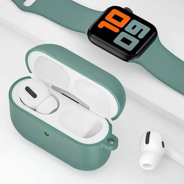 Alt view image 5 of 7 - For Airpods Pro Case,Soft Silicone Skin Cover Shock-Absorbing Protective Case with Keychain for Apple Airpods Pro [Front LED Visible] -Green - 2packs