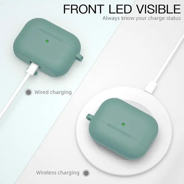 Alt view image 4 of 7 - For Airpods Pro Case,Soft Silicone Skin Cover Shock-Absorbing Protective Case with Keychain for Apple Airpods Pro [Front LED Visible] -Green - 2packs