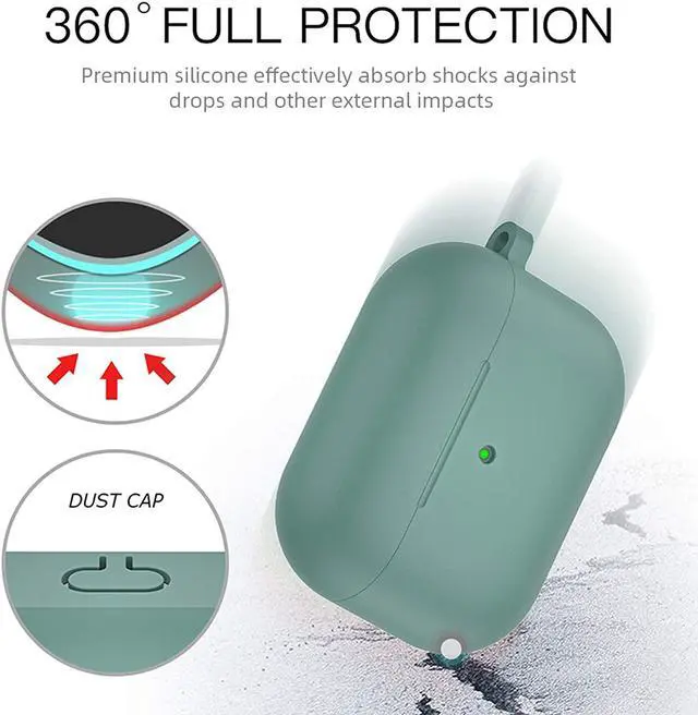 Alt view image 6 of 7 - For Airpods Pro Case,Soft Silicone Skin Cover Shock-Absorbing Protective Case with Keychain for Apple Airpods Pro [Front LED Visible] -Green - 2packs