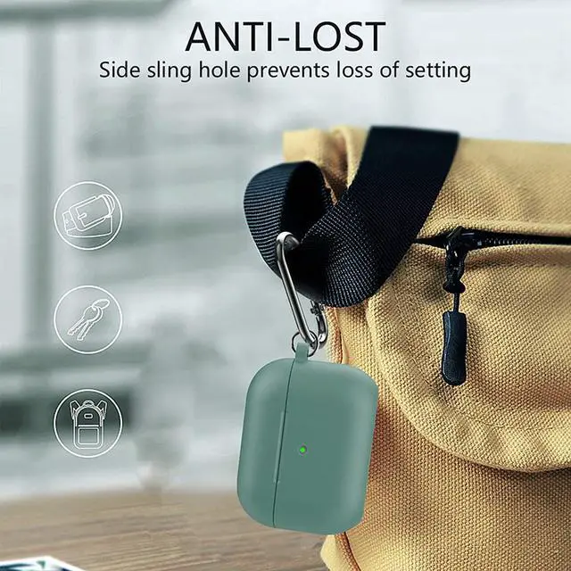 Alt view image 2 of 7 - For Airpods Pro Case,Soft Silicone Skin Cover Shock-Absorbing Protective Case with Keychain for Apple Airpods Pro [Front LED Visible] -Green - 2packs