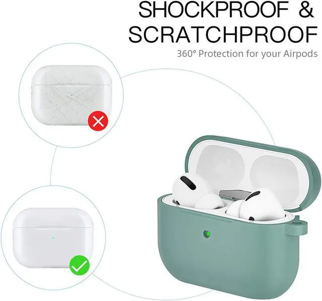 Alt view image 3 of 7 - For Airpods Pro Case,Soft Silicone Skin Cover Shock-Absorbing Protective Case with Keychain for Apple Airpods Pro [Front LED Visible] -Green - 2packs