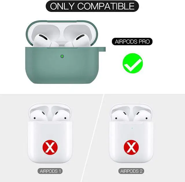 Alt view image 7 of 7 - For Airpods Pro Case,Soft Silicone Skin Cover Shock-Absorbing Protective Case with Keychain for Apple Airpods Pro [Front LED Visible] -Green - 2packs