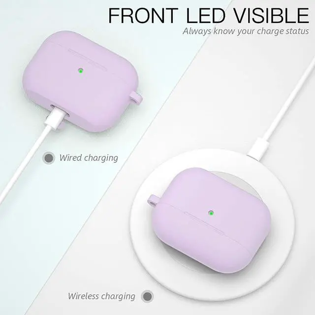 Alt view image 4 of 7 - Compatible with Airpods Pro Case,Soft Silicone Skin Case Cover Shock-Absorbing Protective Case with Keychain [Front LED Visible] (2packs-Purple)