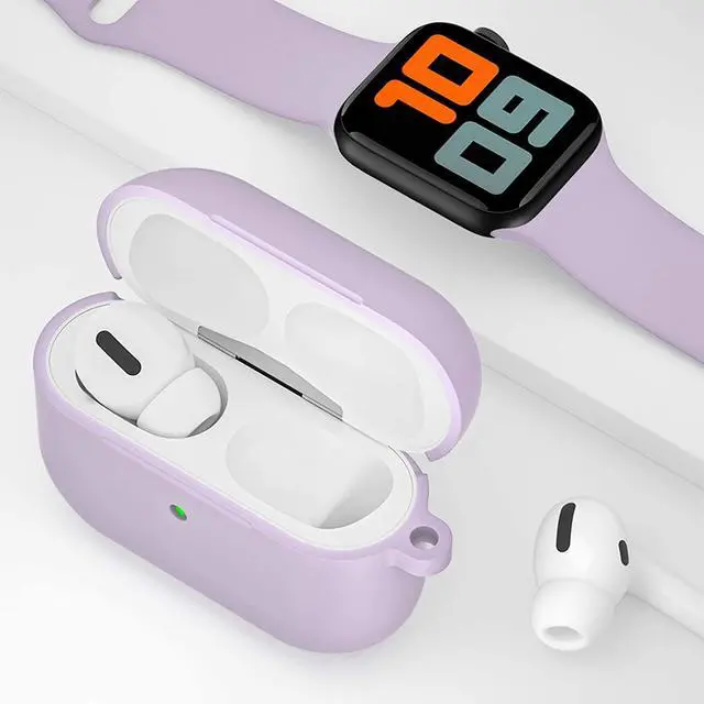 Alt view image 5 of 7 - Compatible with Airpods Pro Case,Soft Silicone Skin Case Cover Shock-Absorbing Protective Case with Keychain [Front LED Visible] (2packs-Purple)