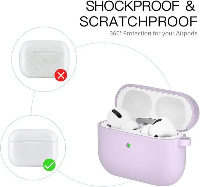 Alt view image 6 of 7 - Compatible with Airpods Pro Case,Soft Silicone Skin Case Cover Shock-Absorbing Protective Case with Keychain [Front LED Visible] (2packs-Purple)