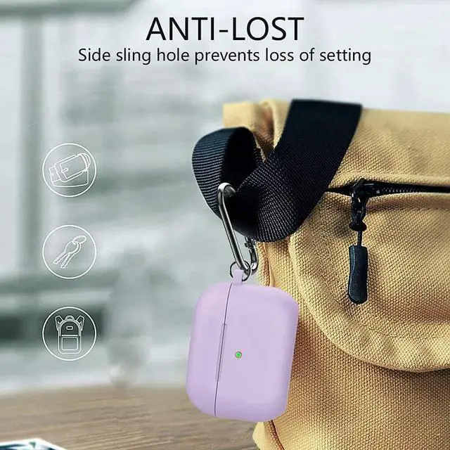 Alt view image 7 of 7 - Compatible with Airpods Pro Case,Soft Silicone Skin Case Cover Shock-Absorbing Protective Case with Keychain [Front LED Visible] (2packs-Purple)