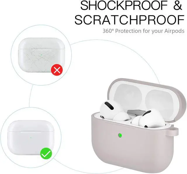 Alt view image 3 of 7 - Compatible with Airpods Pro Case,Soft Silicone Skin Case Cover Shock-Absorbing Protective Case with Keychain [Front LED Visible] (Pebble)-2packs