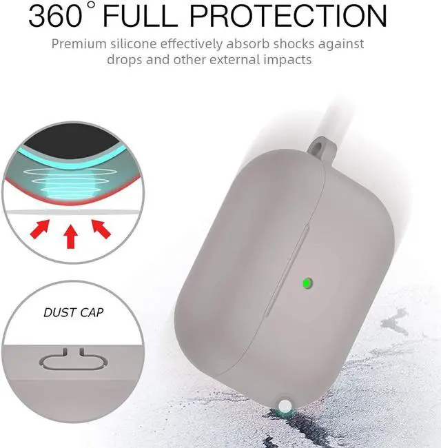 Alt view image 2 of 7 - Compatible with Airpods Pro Case,Soft Silicone Skin Case Cover Shock-Absorbing Protective Case with Keychain [Front LED Visible] (Pebble)-2packs