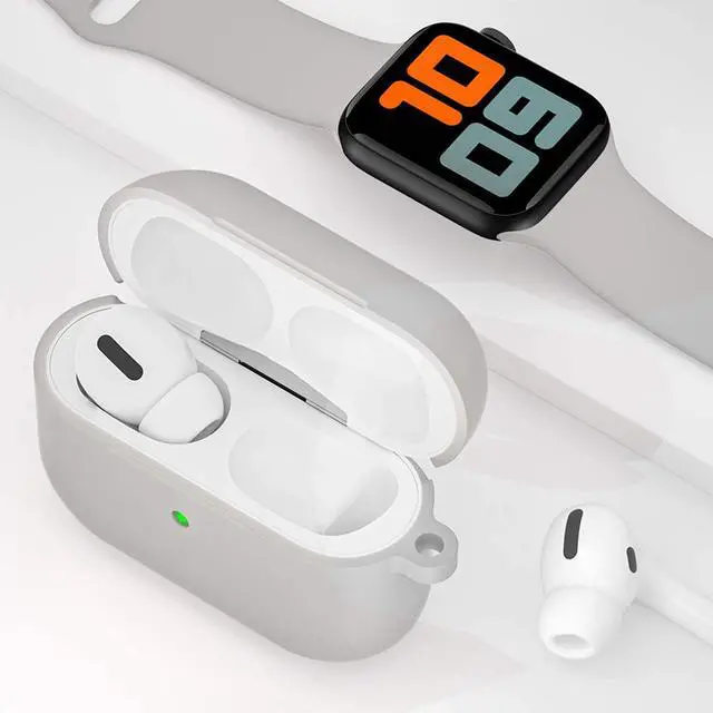 Alt view image 5 of 7 - Compatible with Airpods Pro Case,Soft Silicone Skin Case Cover Shock-Absorbing Protective Case with Keychain [Front LED Visible] (Pebble)-2packs
