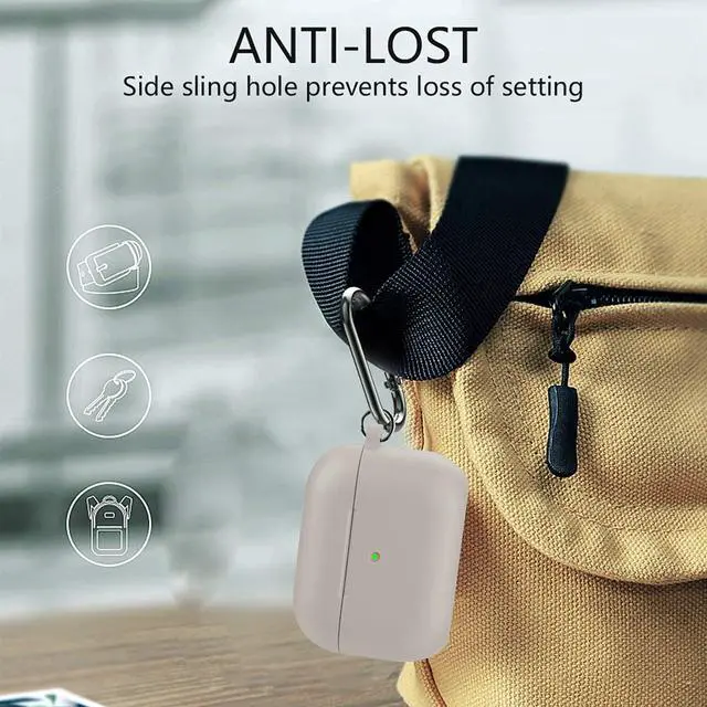 Alt view image 6 of 7 - Compatible with Airpods Pro Case,Soft Silicone Skin Case Cover Shock-Absorbing Protective Case with Keychain [Front LED Visible] (Pebble)-2packs