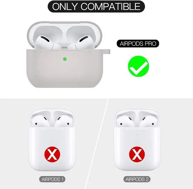 Alt view image 7 of 7 - Compatible with Airpods Pro Case,Soft Silicone Skin Case Cover Shock-Absorbing Protective Case with Keychain [Front LED Visible] (Pebble)-2packs