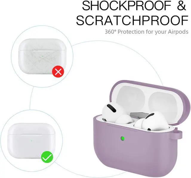 Alt view image 3 of 7 - For Airpods Pro Case,Soft Silicone Skin Cover Shock-Absorbing Protective Case with Keychain for Apple Airpods Pro [Front LED Visible] (Dust Purple)-2packs