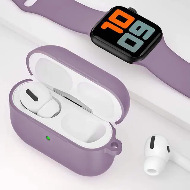 Alt view image 5 of 7 - For Airpods Pro Case,Soft Silicone Skin Cover Shock-Absorbing Protective Case with Keychain for Apple Airpods Pro [Front LED Visible] (Dust Purple)-2packs