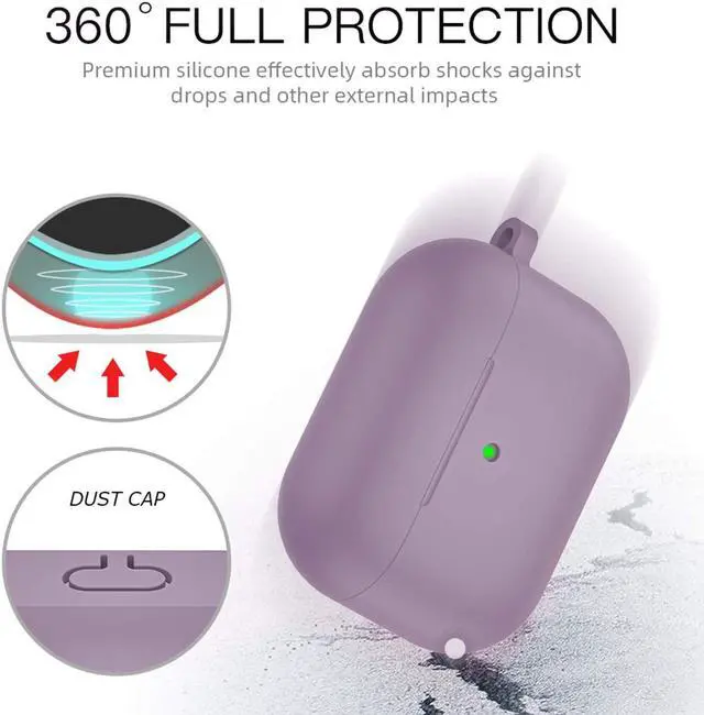 Alt view image 2 of 7 - For Airpods Pro Case,Soft Silicone Skin Cover Shock-Absorbing Protective Case with Keychain for Apple Airpods Pro [Front LED Visible] (Dust Purple)-2packs