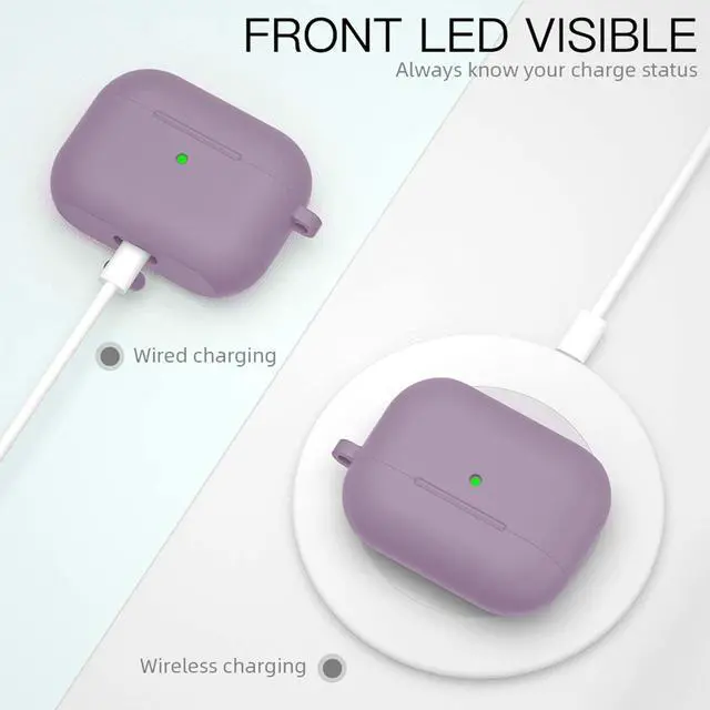 Alt view image 4 of 7 - For Airpods Pro Case,Soft Silicone Skin Cover Shock-Absorbing Protective Case with Keychain for Apple Airpods Pro [Front LED Visible] (Dust Purple)-2packs