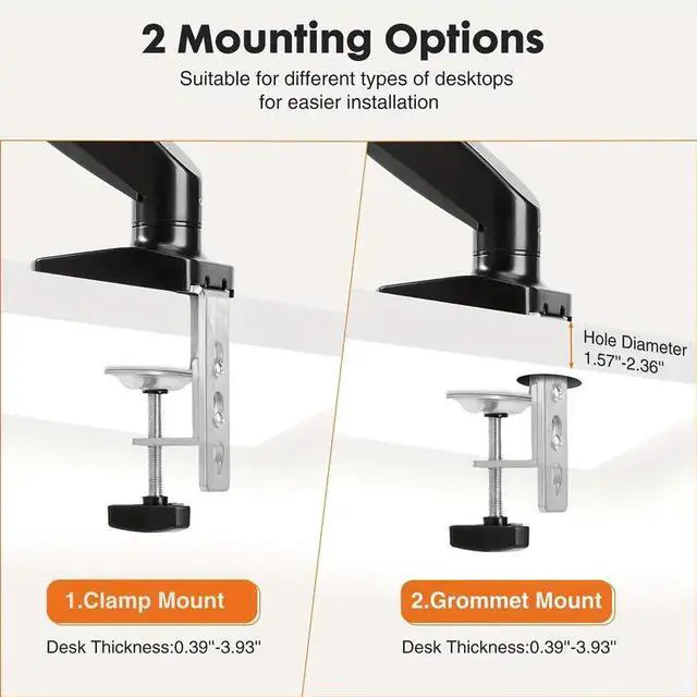Alt view image 4 of 5 - NO. Ultra Wide Screen Monitor Mount, Fully Adjustable 15 to 27 Inch Gas Spring Arm Desk Stand with Clamp and Grommet Base, Desk