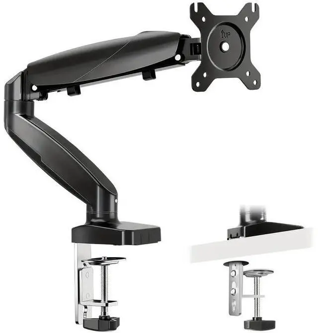 Alt view image 3 of 5 - NO. Ultra Wide Screen Monitor Mount, Fully Adjustable 15 to 27 Inch Gas Spring Arm Desk Stand with Clamp and Grommet Base, Desk