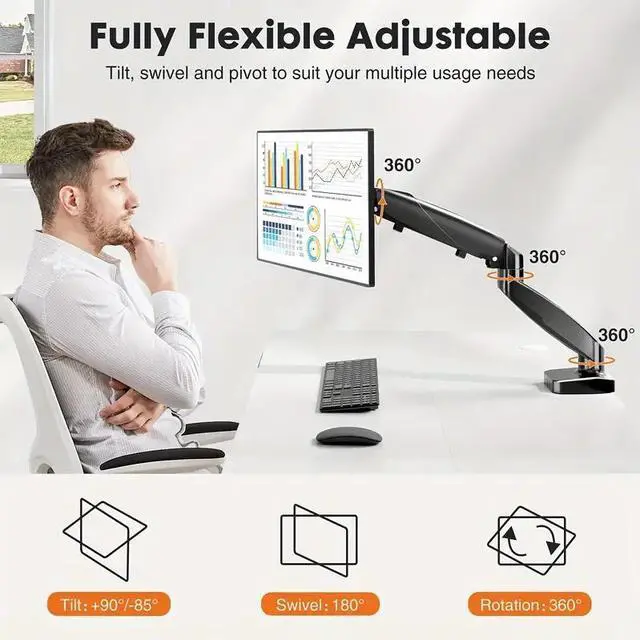 Main image of NO. Ultra Wide Screen Monitor Mount, Fully Adjustable 15 to 27 Inch Gas Spring Arm Desk Stand with Clamp and Grommet Base, Desk