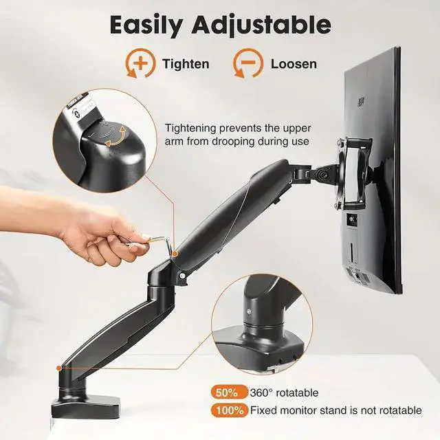 Alt view image 2 of 5 - NO. Ultra Wide Screen Monitor Mount, Fully Adjustable 15 to 27 Inch Gas Spring Arm Desk Stand with Clamp and Grommet Base, Desk