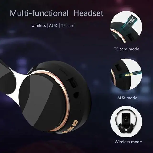 Alt view image 4 of 5 - NO. Wireless BT Headphones Over Ear Comfortable Foldable Headset with Built-in Microphone Ideal for School Tablet PC TV Mobile Travel Winter Gifts HD Sound Quality Red