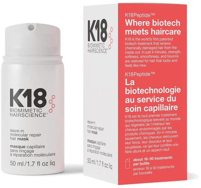 Main image of K18 Leave-In Molecular Hair Mask, Repairs Dry or Damaged Hair, 1.7 Fl Oz