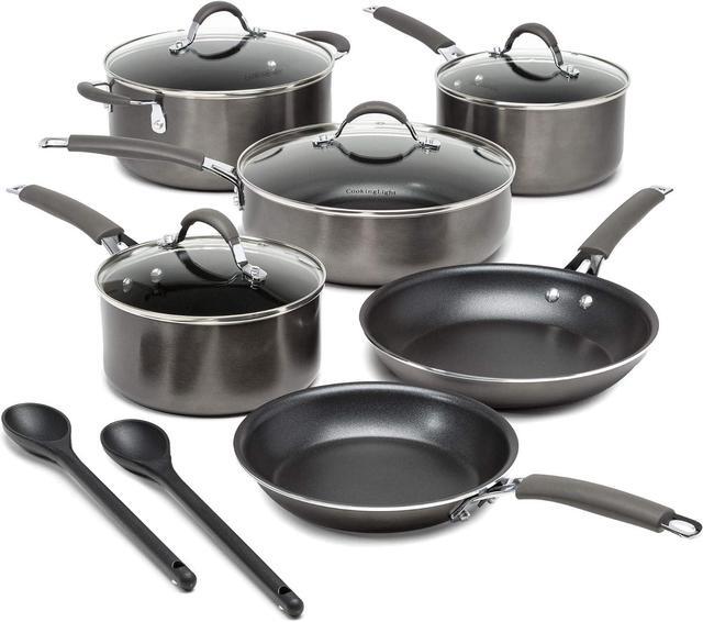 Main image of Cooking Light Nonstick Ceramic Pots and Pans Set with Silicone Stay Cool Handles, Dishwasher Safe, 12-Piece Cookware Set, Charcoal Gray